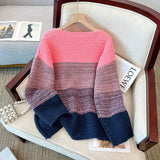 Women's Oversized Knit Sweater with Patchwork Design – Melina