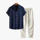 Men's Two-Piece Set – Short Sleeve Shirt, Tapered Pants & Summer Style
