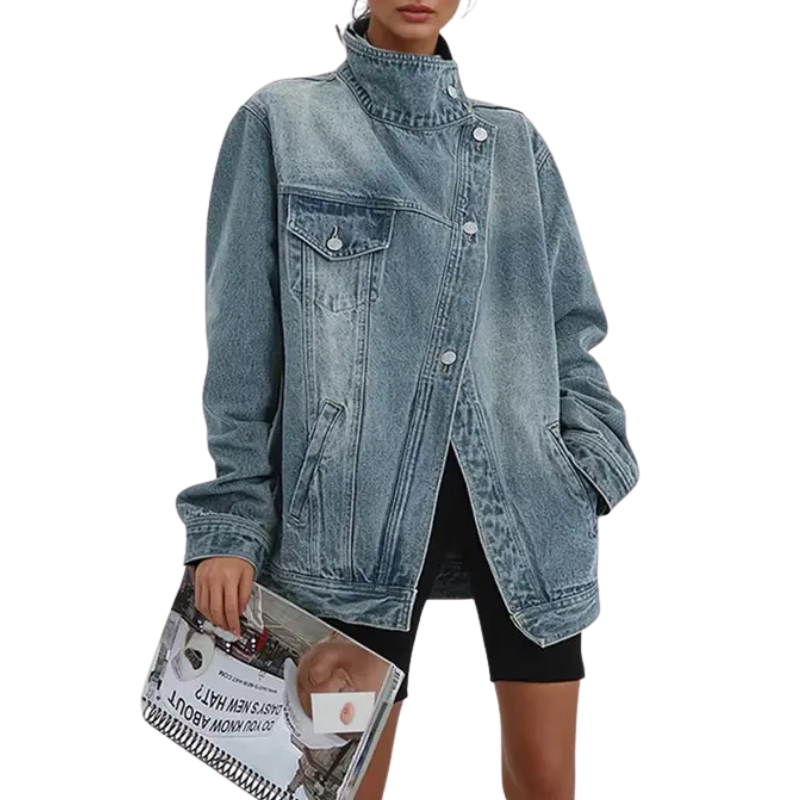 Enhanced Product Title: SKYE™ Retro-Inspirierte Asymmetrische Jacke mit Hohem Kragen & Vintage-Waschung – Stilvolle Damenjacke für Einzigartige Looks

This title includes relevant keywords while maintaining clarity and appeal for potential buyers.