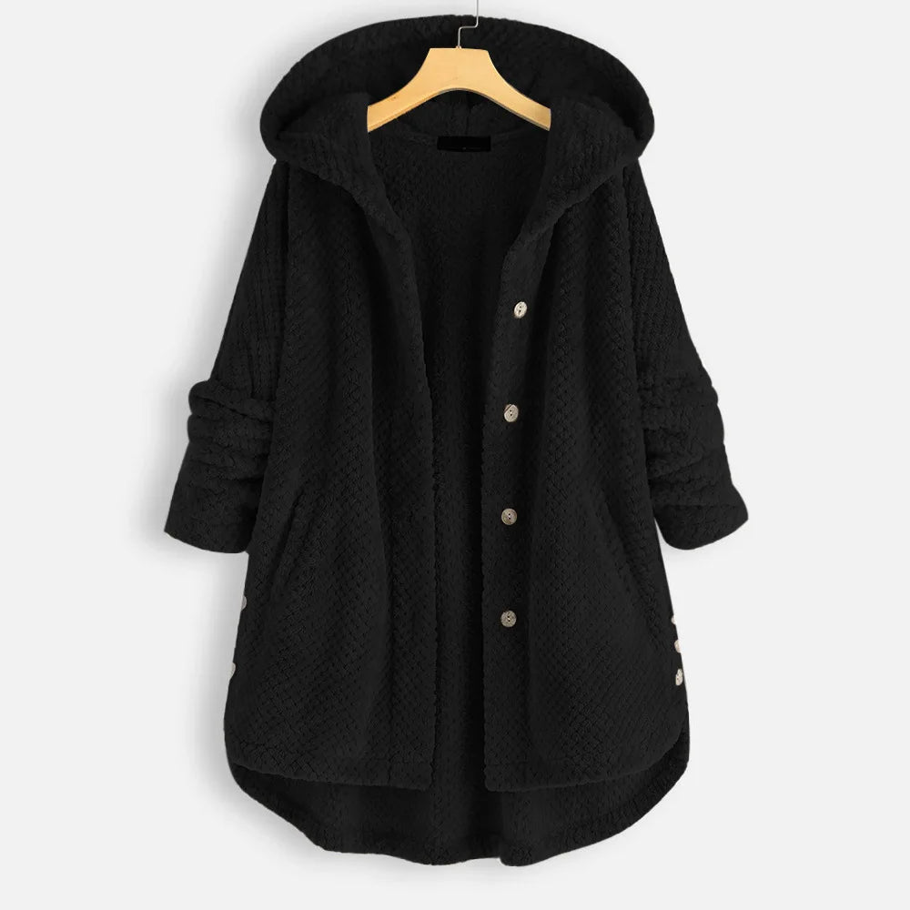 Chic Plus-Size Winter Coat with Hood - Luxurious Velvety Fabric for Ultimate Warmth & Style in Cold Weather