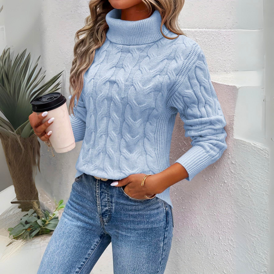 Women's Knitted Turtleneck Sweater – Long Sleeve, Ribbed Knit & Relaxed Fit