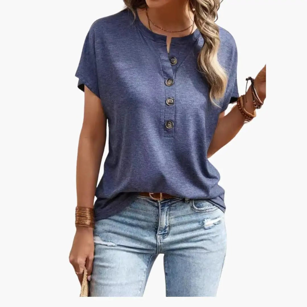 Women's T-Shirt – Button Front, Crew Neck & Short Sleeve