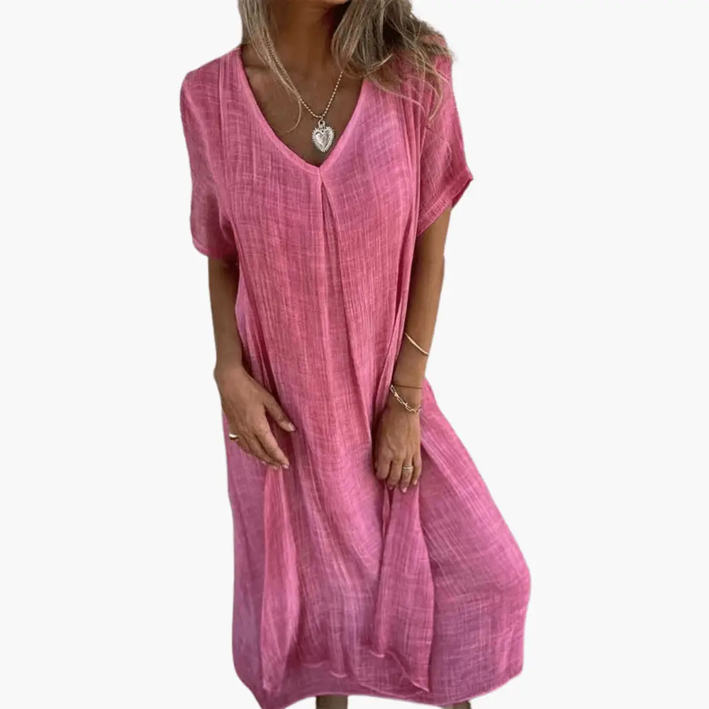 Women's Midi Dress – V-Neck, Summer & Loose Fit