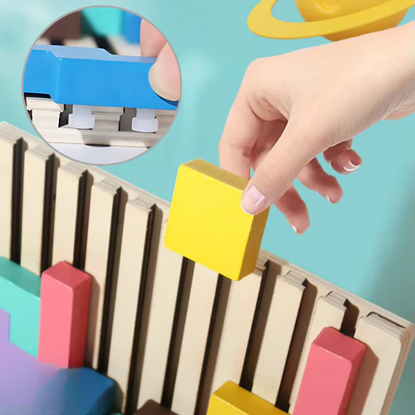 Holz-Tetris-Puzzle für Kinder ab 5 Jahren – Buntes, Kreatives Bauspiel zur Förderung von Motorik und Logik