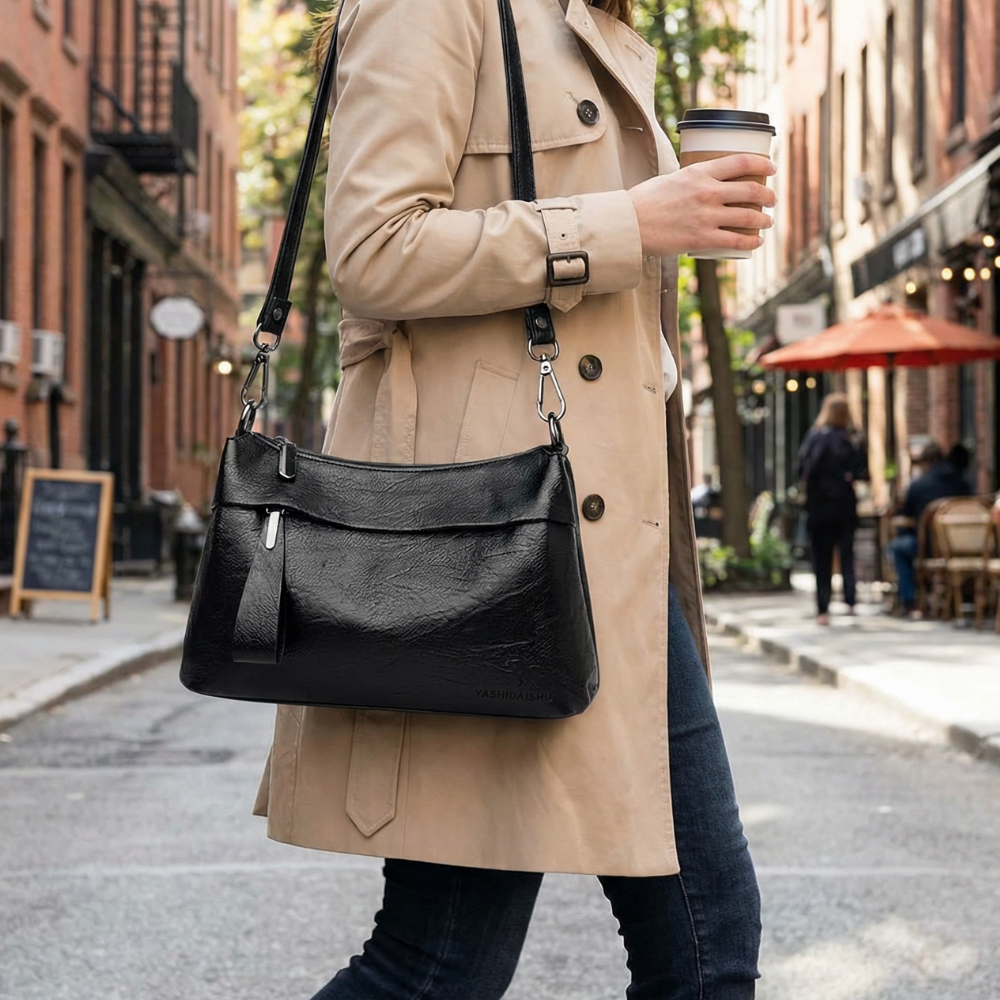 Stylish Soft Faux Leather Crossbody Bag with 3 Compartments – Perfect for Everyday Use
