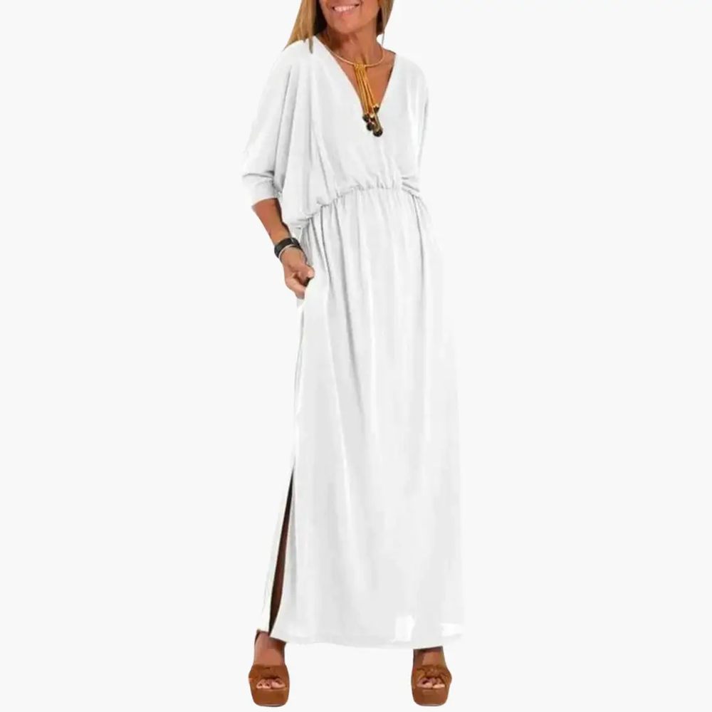 Women's Maxi Dress – V-Neck & 3/4 Sleeves