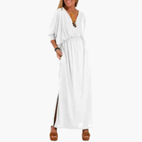 Women's Maxi Dress – V-Neck & 3/4 Sleeves