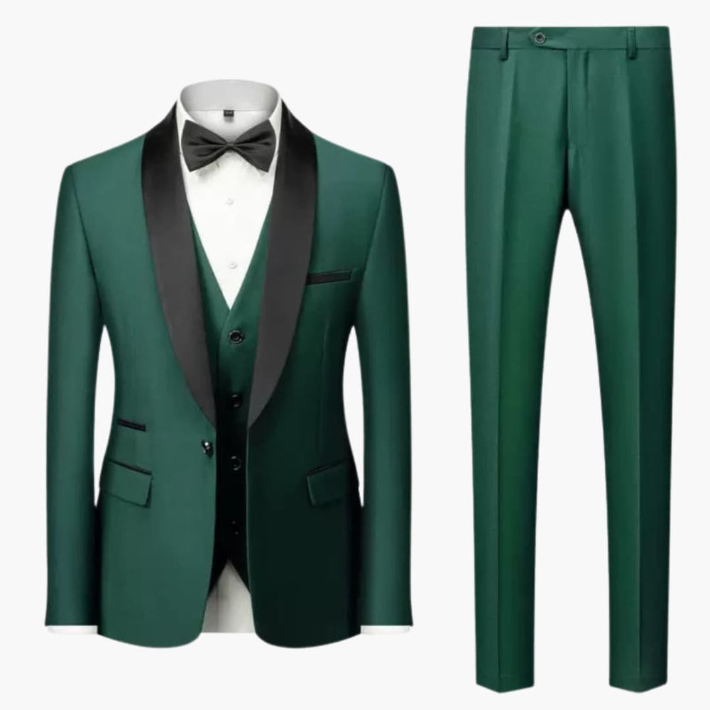 Men's Three-Piece Formal Suit – Red Accents, Shawl Collar & Slim Fit