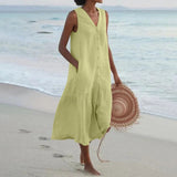 Elara – Stylish Linen Dress with V-Neck