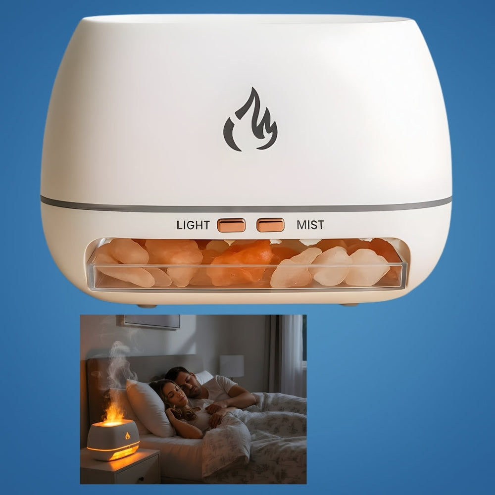 Ultrasonic Salt Stone Humidifier – LED Light, Whisper-Quiet & 18×12.5×8cm Compact