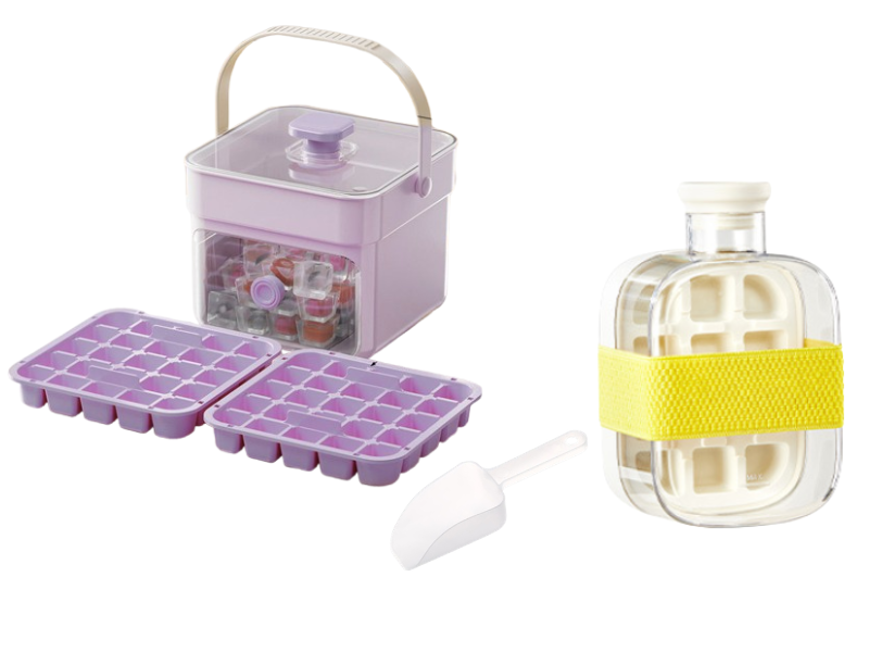Push-Button Ice Cube Tray – BPA-Free PET/PP, Storage Bin & Ice Scoop