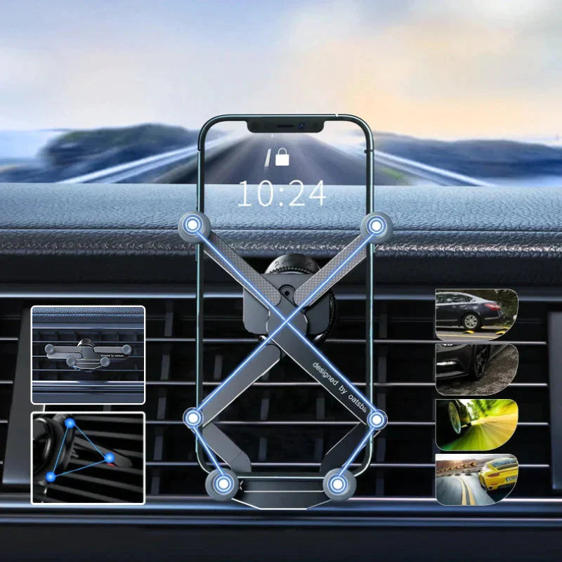 Car Phone Mount – 360° Rotation, Vent/Suction Clip & Aluminum Build