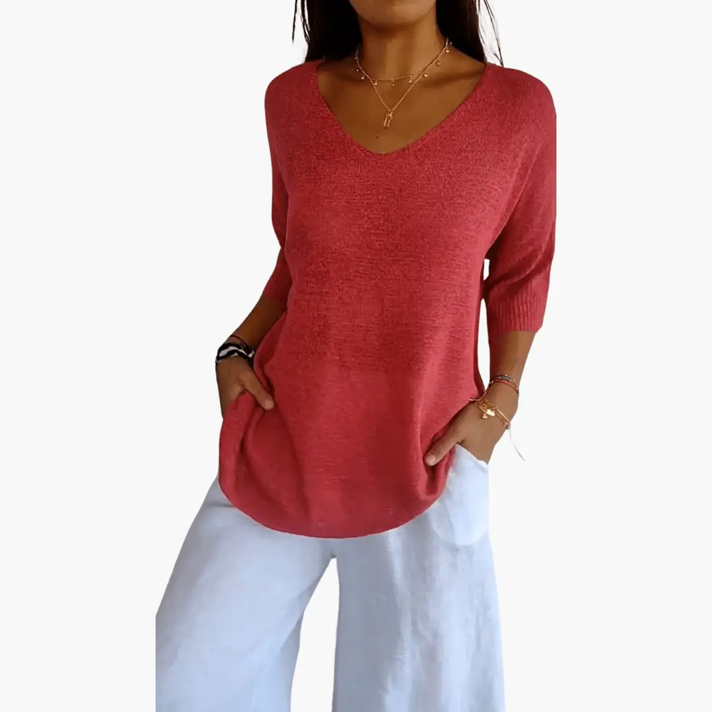 Women's Top – V-Neck, Loose Fit & Summer Casual Style