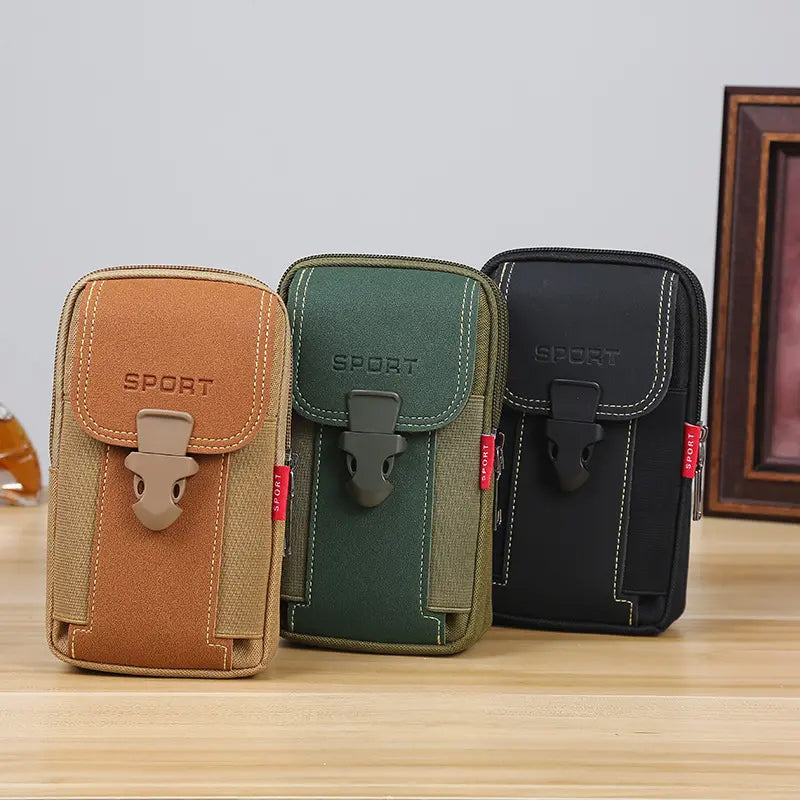 Men's Canvas Belt Bag – Water-Resistant, Phone Pocket & 18×10×5 cm