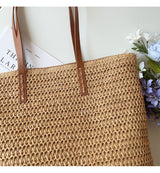 Woven Rattan Basket Bag – Leather Handles, 30×33cm & Women's Shopper Tote