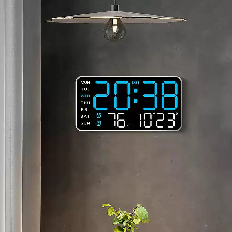 Digital LED Wall Clock – 21.5cm Display, Silent Operation & Time/Date/Temperature
