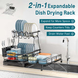 2-Tier Dish Drying Rack – Expandable, Drip Tray & Cutlery Holder