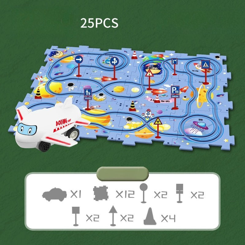 Kids Puzzle Road Play Set – Toy Car, Traffic Signs & 47×25cm Track