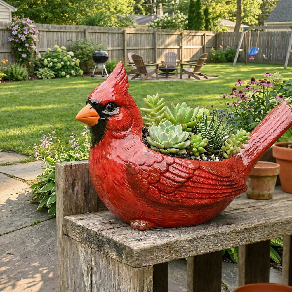 Cardinal Bird Planter – Ceramic Succulent Pot, Hand-Painted & 15×7 cm