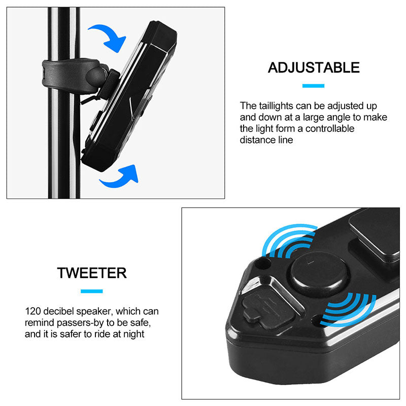 Bike Tail Light with Remote – Turn Signals, 120dB Horn, Waterproof & 900mAh USB Rechargeable