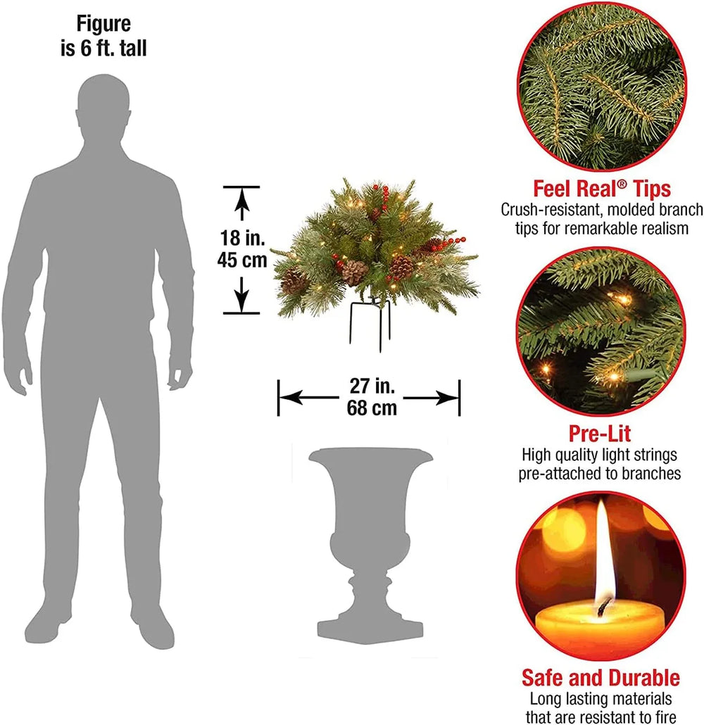Realistic Pre-Lit Artificial Christmas Tree Urn Filler - Perfect Holiday Decoration