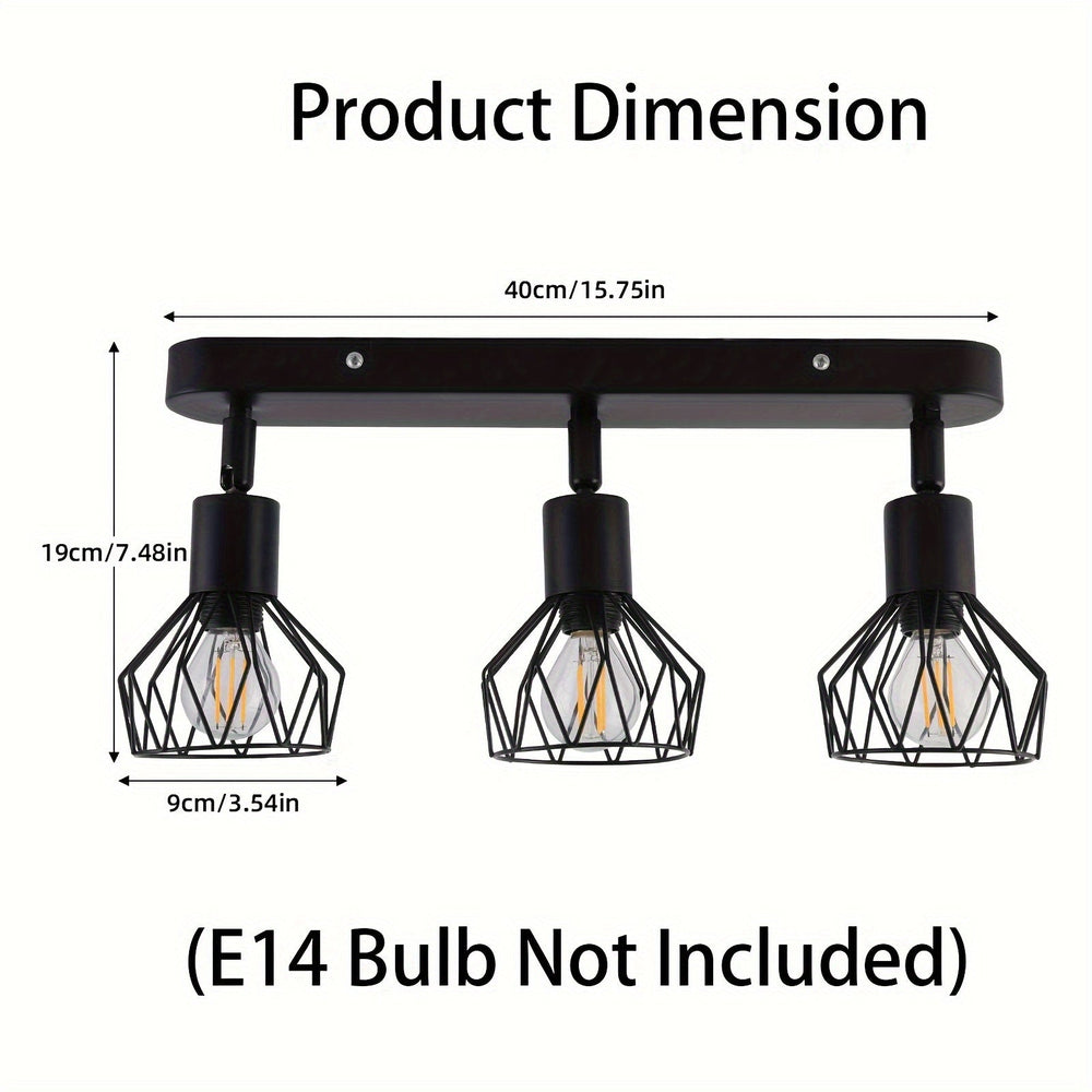 Vintage 3-Light Ceiling Spotlight | Industrial Black Metal Fixture