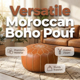 Moroccan Leather Storage Pouf – Faux Leather, Water-Resistant, 50×25cm Ottoman