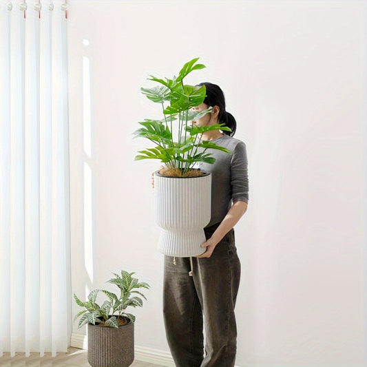 Self-Watering Flower Pot – Wine Glass Design, Water Level Indicator &amp; White Finish