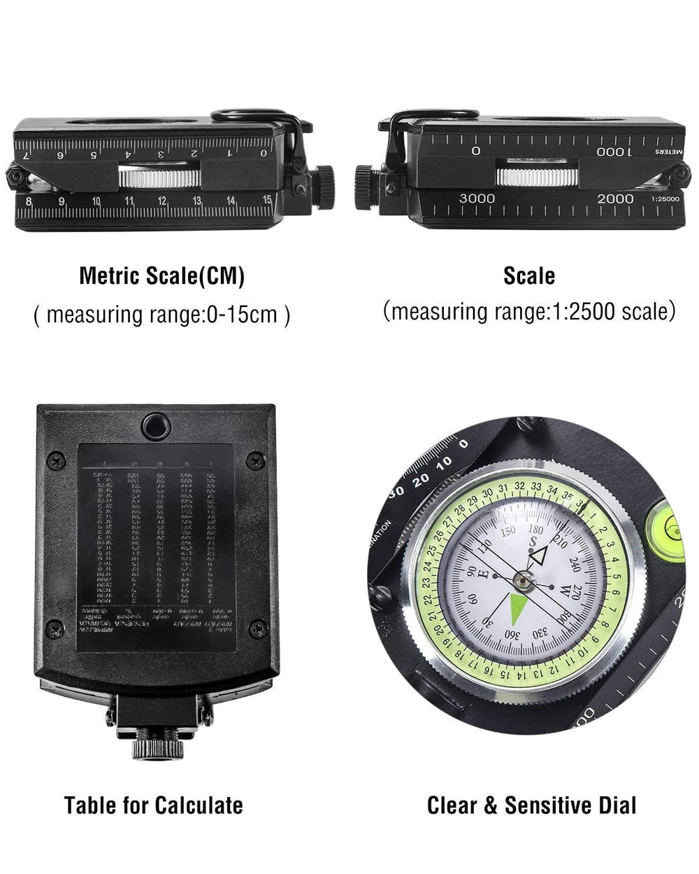 Military Navigation Compass – Clinometer, Luminous & Waterproof Aluminum