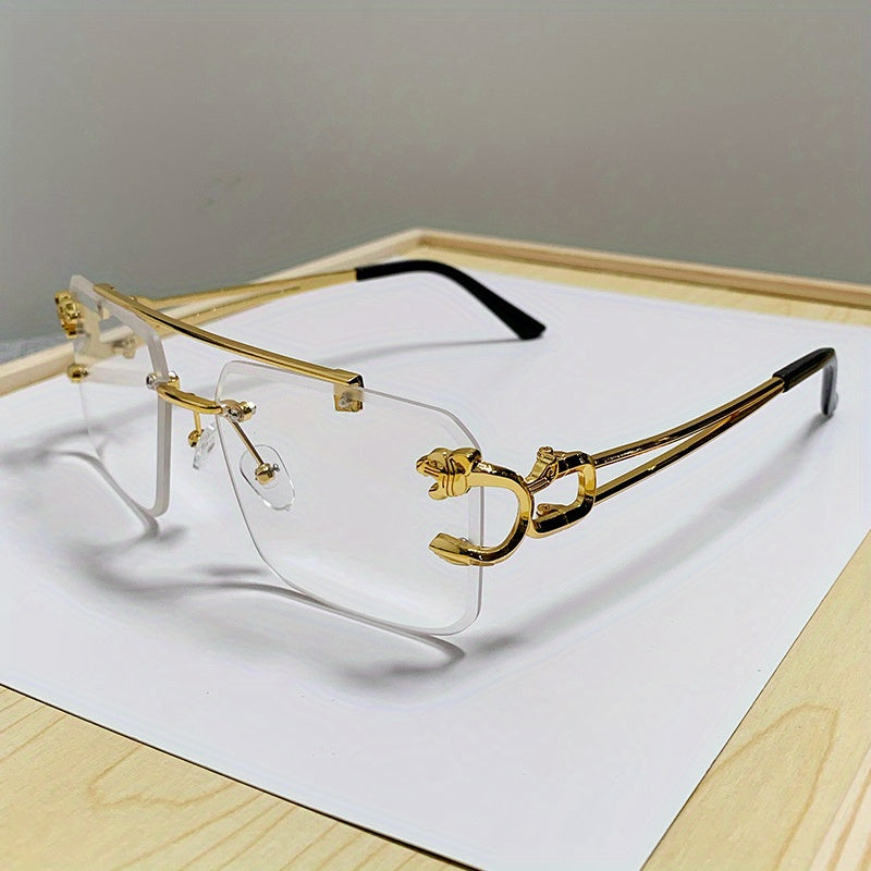Men's Rimless Sunglasses – UV400 Protection, Tiger Temple Design & Anti-Glare Lenses