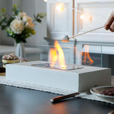 Bio-Ethanol Table Fireplace – Tempered Glass & Steel, 28×14×14 cm, Smokeless Flame