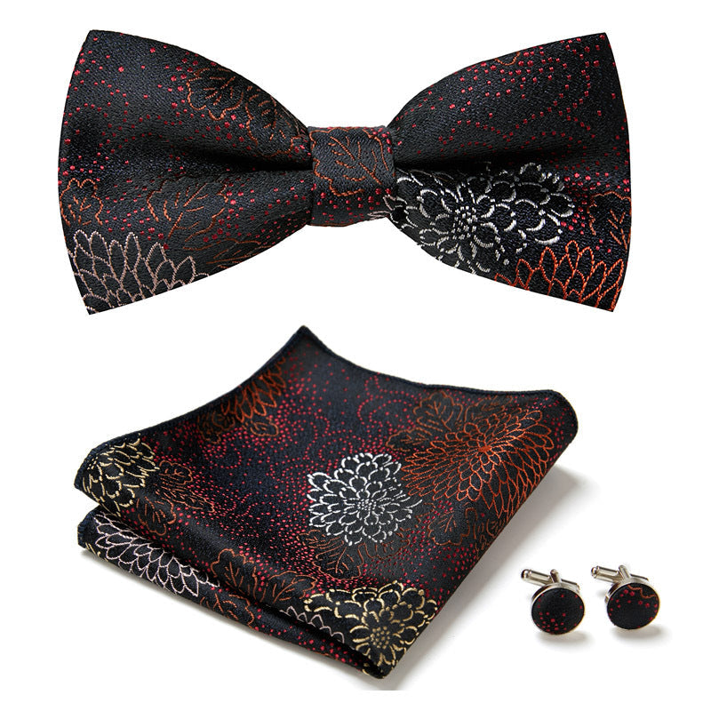 Men's Bow Tie Set – Pocket Square & Cufflinks, Polyester & 36 Designs