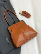 Vintage Kiss-Lock Handbag – Women's, Faux Leather & Detachable Crossbody Strap