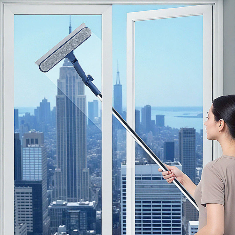 Telescopic High-Rise Window Cleaner – Double-Sided Squeegee, 120cm Reach & Sponge Wiper