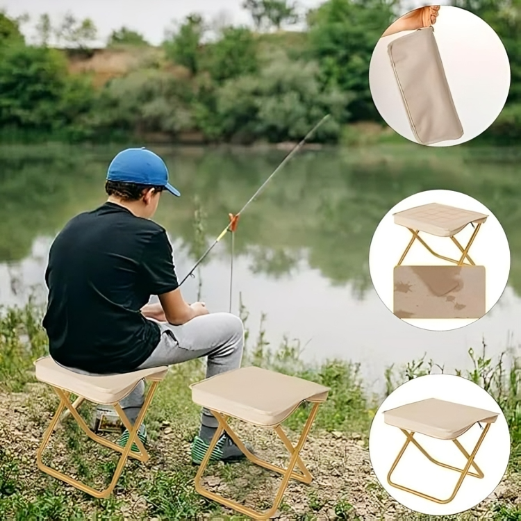 Folding Camping Stool – Stainless Steel, Holds 100kg, Compact 26×6cm, Portable