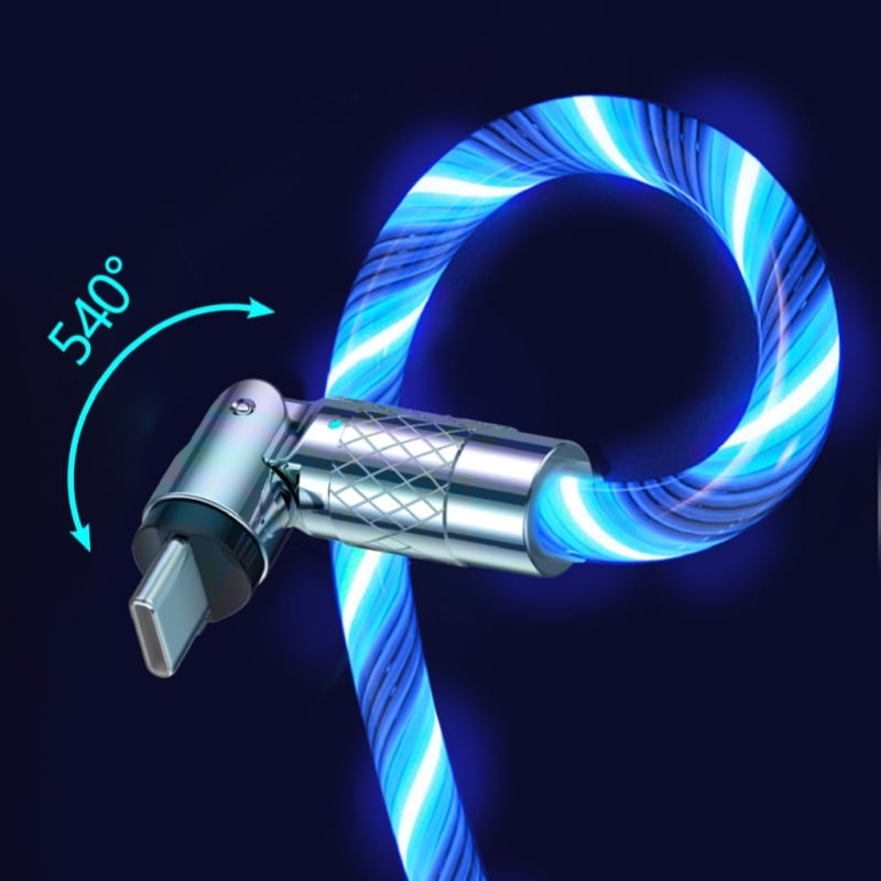 USB-Ladekabel mit 540° rotierendem Stecker und LED-Beleuchtung