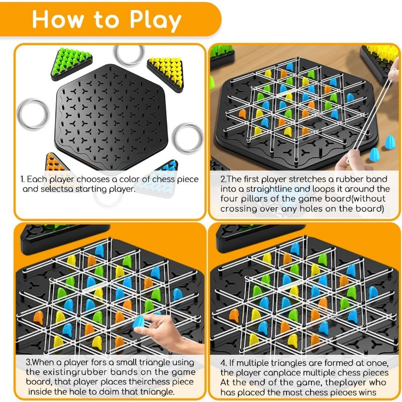 Triangle Strategy Board Game – Rubber Bands, 2-4 Players & Logic Trainer