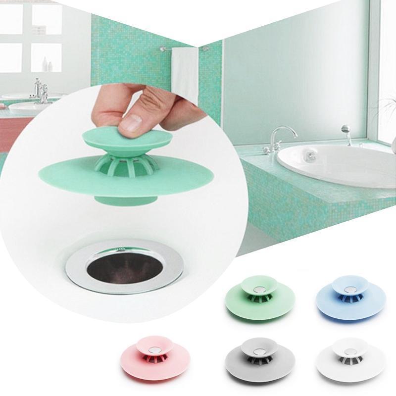 Drain Stopper with Hair Catcher – Push-Button, Silicone & Universal 4-5 cm Fit