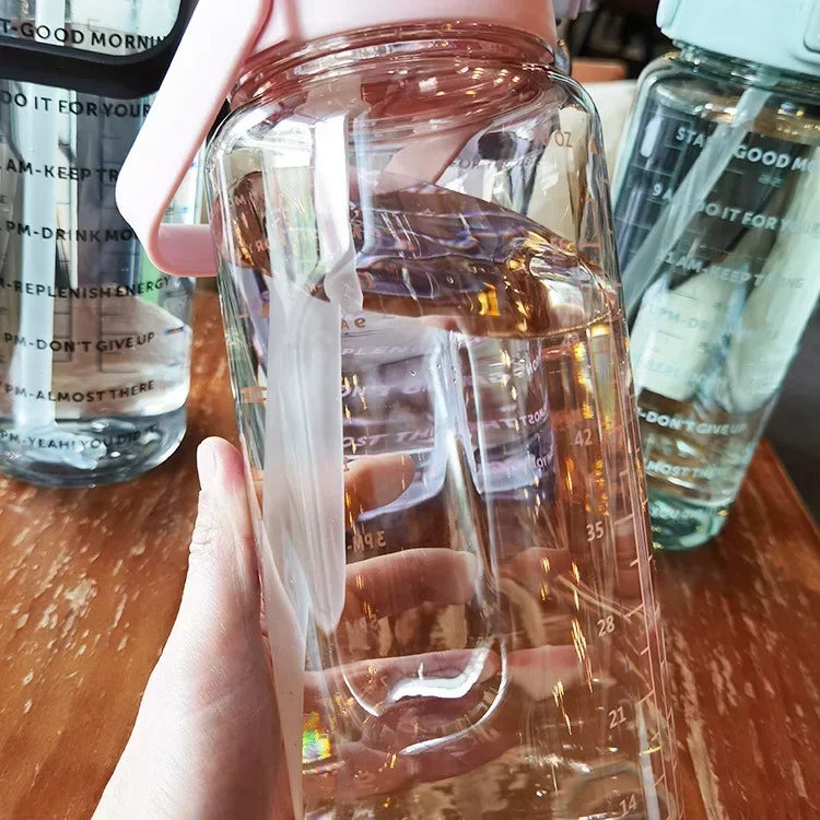 2L Portable Water Bottle with Straw & Time Marking - Ideal for Sports & Fitness Hydration