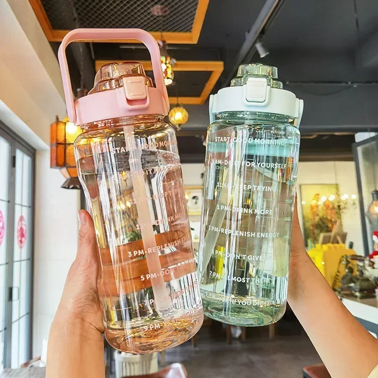 2L Portable Water Bottle with Straw & Time Marking - Ideal for Sports & Fitness Hydration