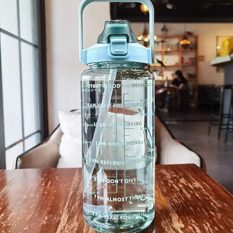 2L Portable Water Bottle with Straw & Time Marking - Ideal for Sports & Fitness Hydration