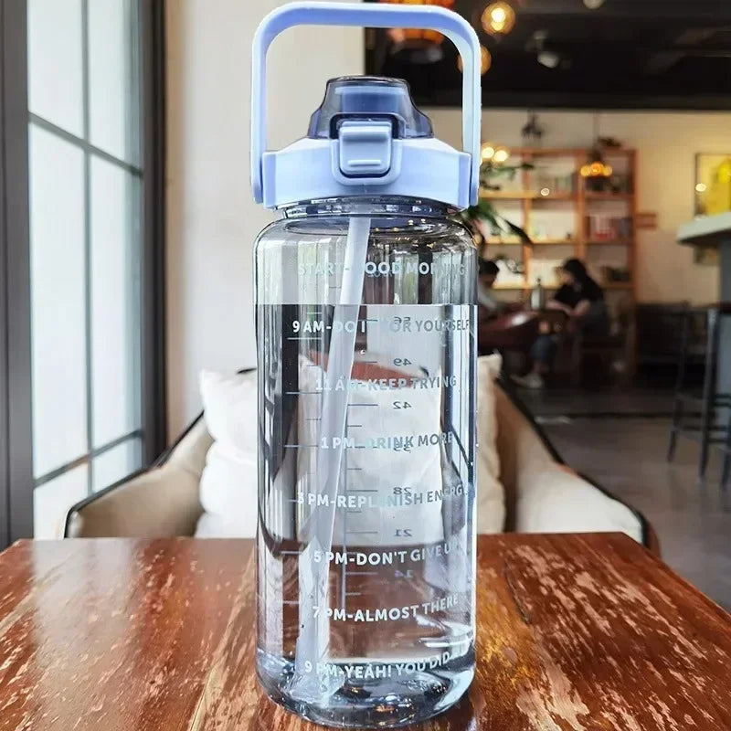 2L Portable Water Bottle with Straw & Time Marking - Ideal for Sports & Fitness Hydration