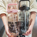 2L Portable Water Bottle with Straw & Time Marking - Ideal for Sports & Fitness Hydration