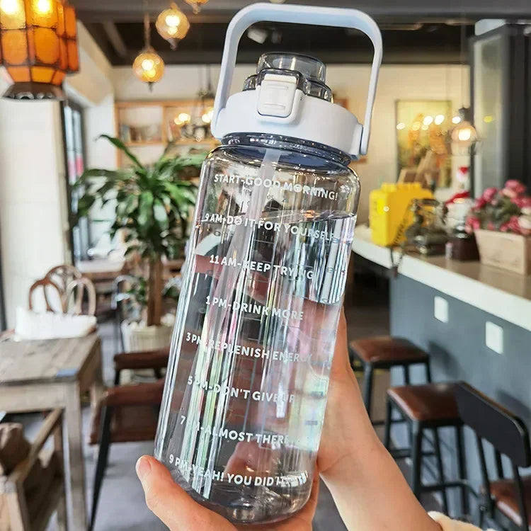 2L Portable Water Bottle with Straw & Time Marking - Ideal for Sports & Fitness Hydration