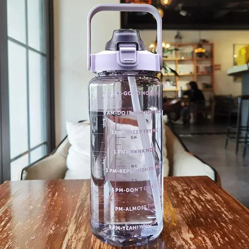 2L Portable Water Bottle with Straw & Time Marking - Ideal for Sports & Fitness Hydration