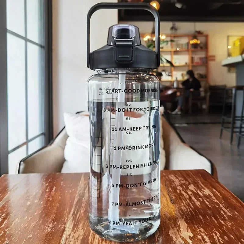 2L Portable Water Bottle with Straw & Time Marking - Ideal for Sports & Fitness Hydration