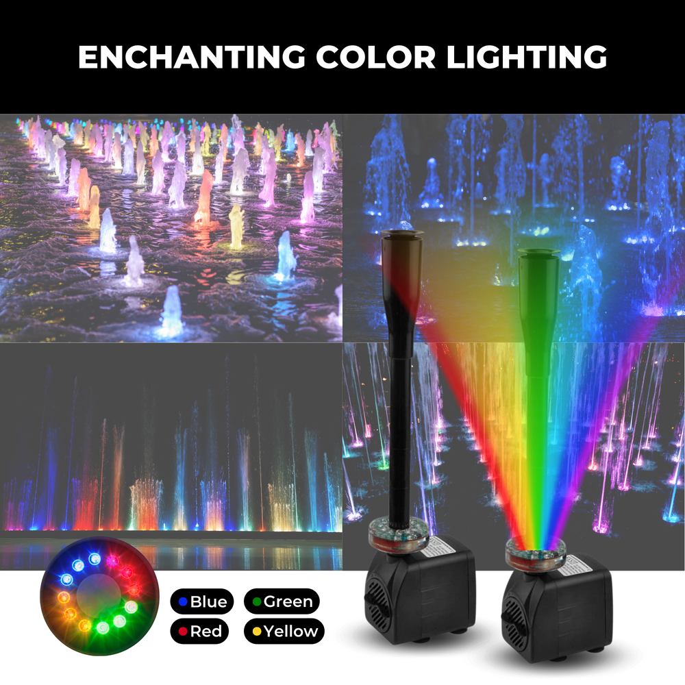 LED Garden Fountain Pump – 2000L/h, 12 LED Lights & IP68 Waterproof