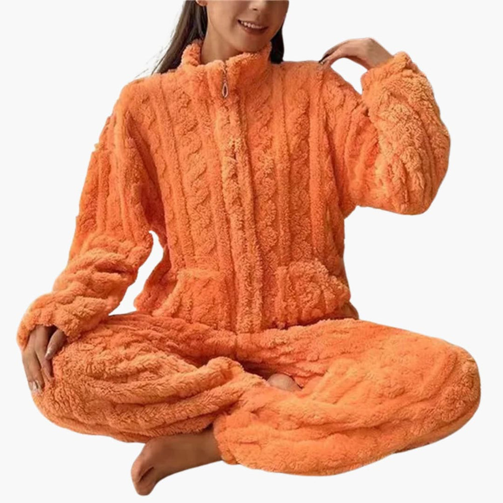 Women's Pajama Set – Fleece, Zipper Top & Long Pants