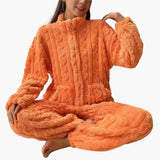 Women's Pajama Set – Fleece, Zipper Top & Long Pants