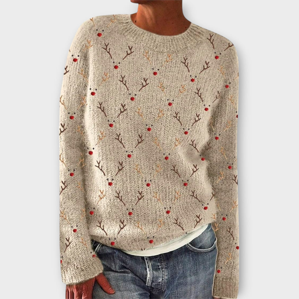 Simone - Bequemer Weihnachts-Pullover für Damen | Festlicher Strickpullover mit Weihnachtsmotiv